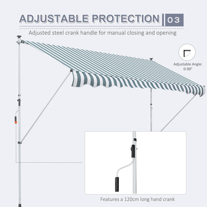 Outsunny 10x5ft Manual Retractable Awning, Patio Sun Shade Canopy Shelter with 5.6-9.2ft Support Pole, Water Resistant UV Protector, for Window, Door, Porch, Deck, Green