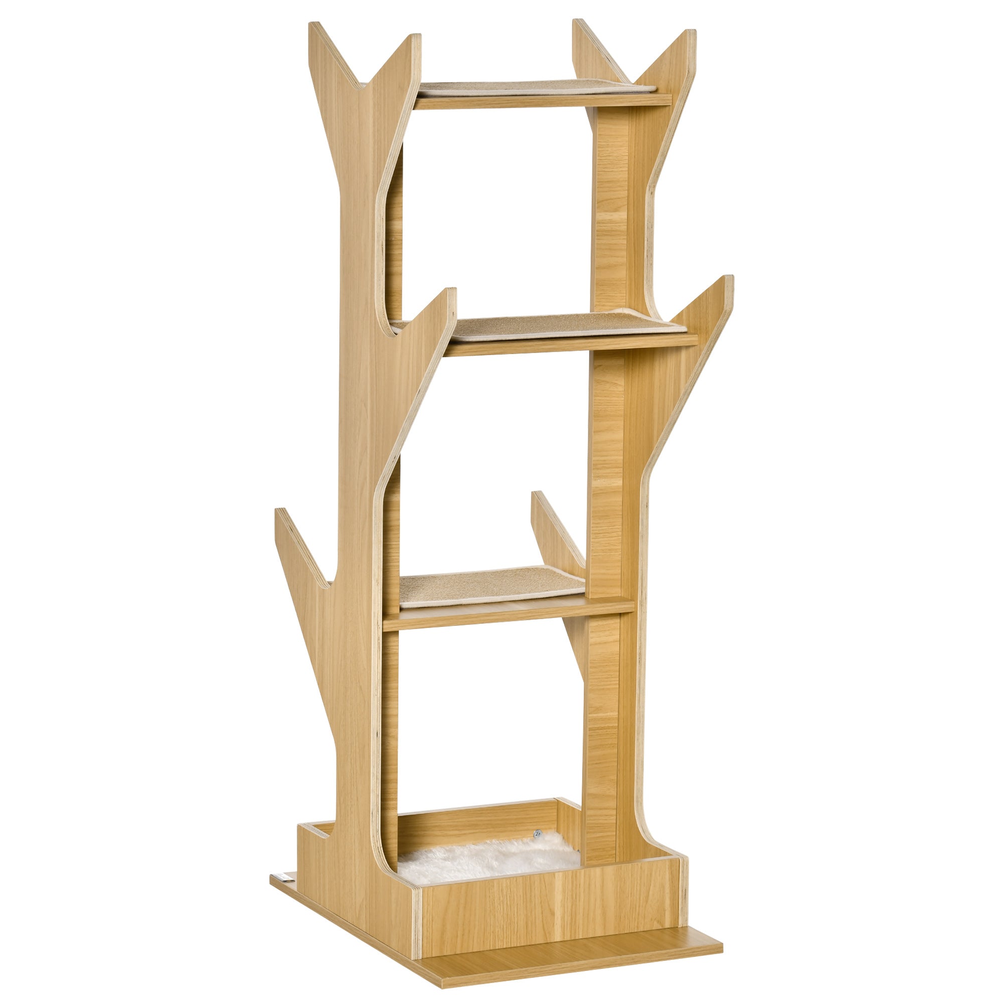 PawHut 4-level Platform Cat Tree with Resting House, Activity Center for kittens, Cat Tower Furniture with Cushion, Oak