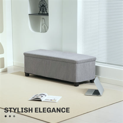 HOMCOM 44 Inches Ottoman with Storage, Lid, Legs, Corduroy End of Bed Bench for Living Room, Bedroom, Entryway, Light Grey