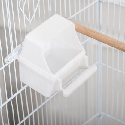 PawHut 62" Rolling Bird Cage Cockatoo House Play Top Finch Pet Supply with Storage Shelf, Wheels - White