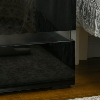 HOMCOM Modern Nightstand, Bedside Table with 2 Drawers, USB Powered RGB LED Lights, Remote for Bedroom, Black