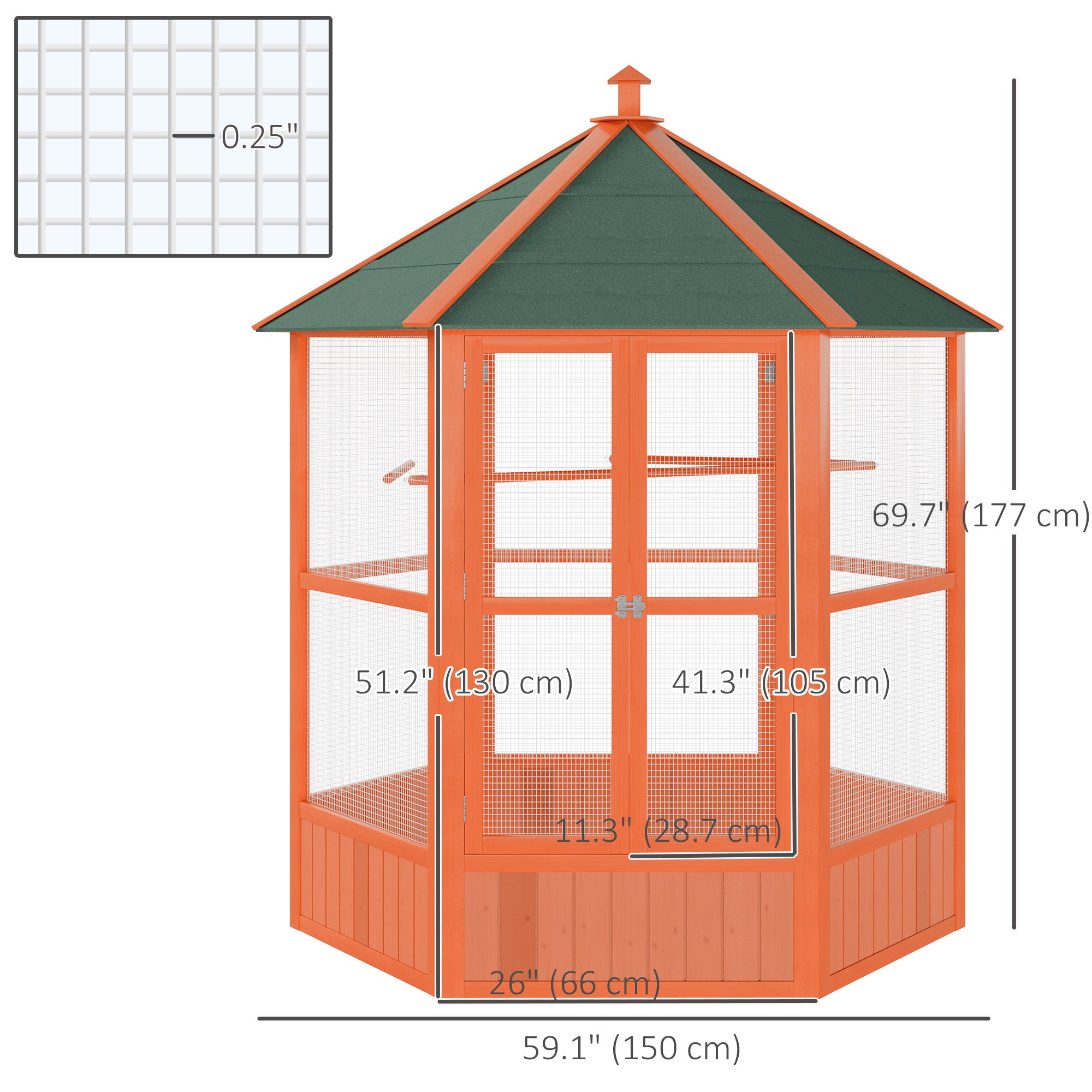 PawHut 70"H Wooden Bird Cage Hexagonal Outdoor Aviary with Doors