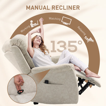 HOMCOM Manual Recliner Chair with Vibration Massage, Reclining Chair for Living Room with Side Pockets, Beige