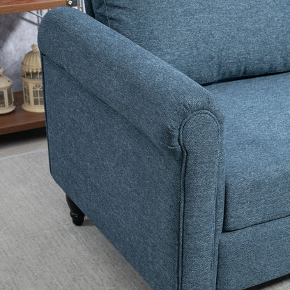 HOMCOM Vintage Loveseat, Upholstered Love Seat Furniture, Fabric 2 Seater Sofa with Rolled Arms, Rubber Wood Legs, Dark Blue