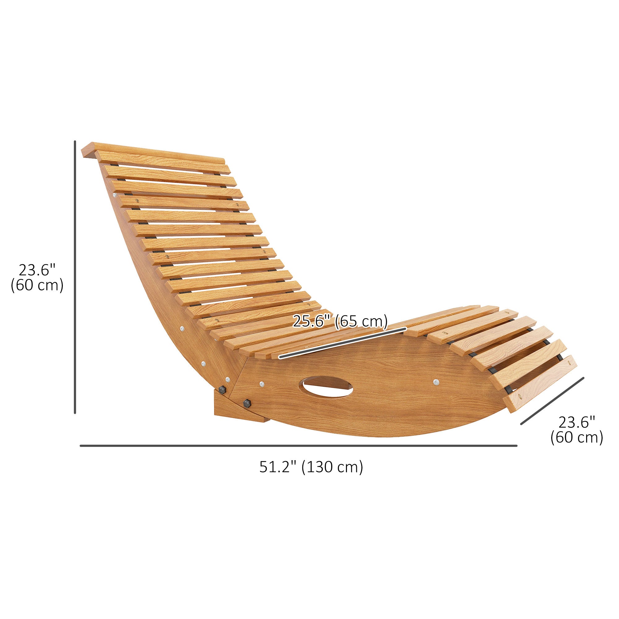 Outsunny Outdoor Rocking Chair w/ Slatted Seat, Wooden Rocking Chair, 51.2" x 23.6" x 23.6", Teak,