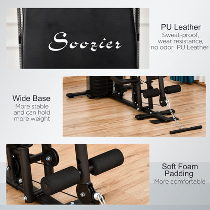 Soozier Home Gym, Multifunction Gym Equipment Workout Station with 100Lbs Weight Stack for Lat Pulldown, Leg Extensions, Preacher Bicep Curls, Triceps Pulldowns, Chest Press, Black