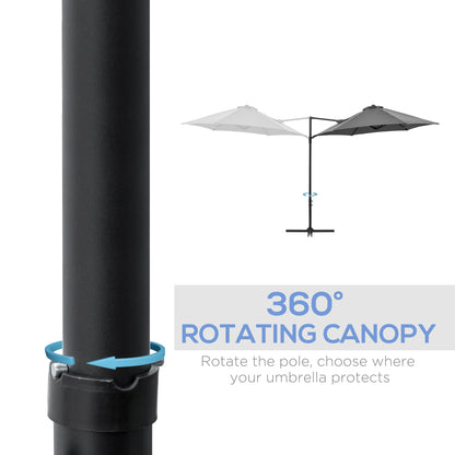 Outsunny 8.5FT Outdoor Cantilever Roma Parasol with 360° Rotation and Cross Base, Offset Patio Umbrella for Garden, Dark Grey