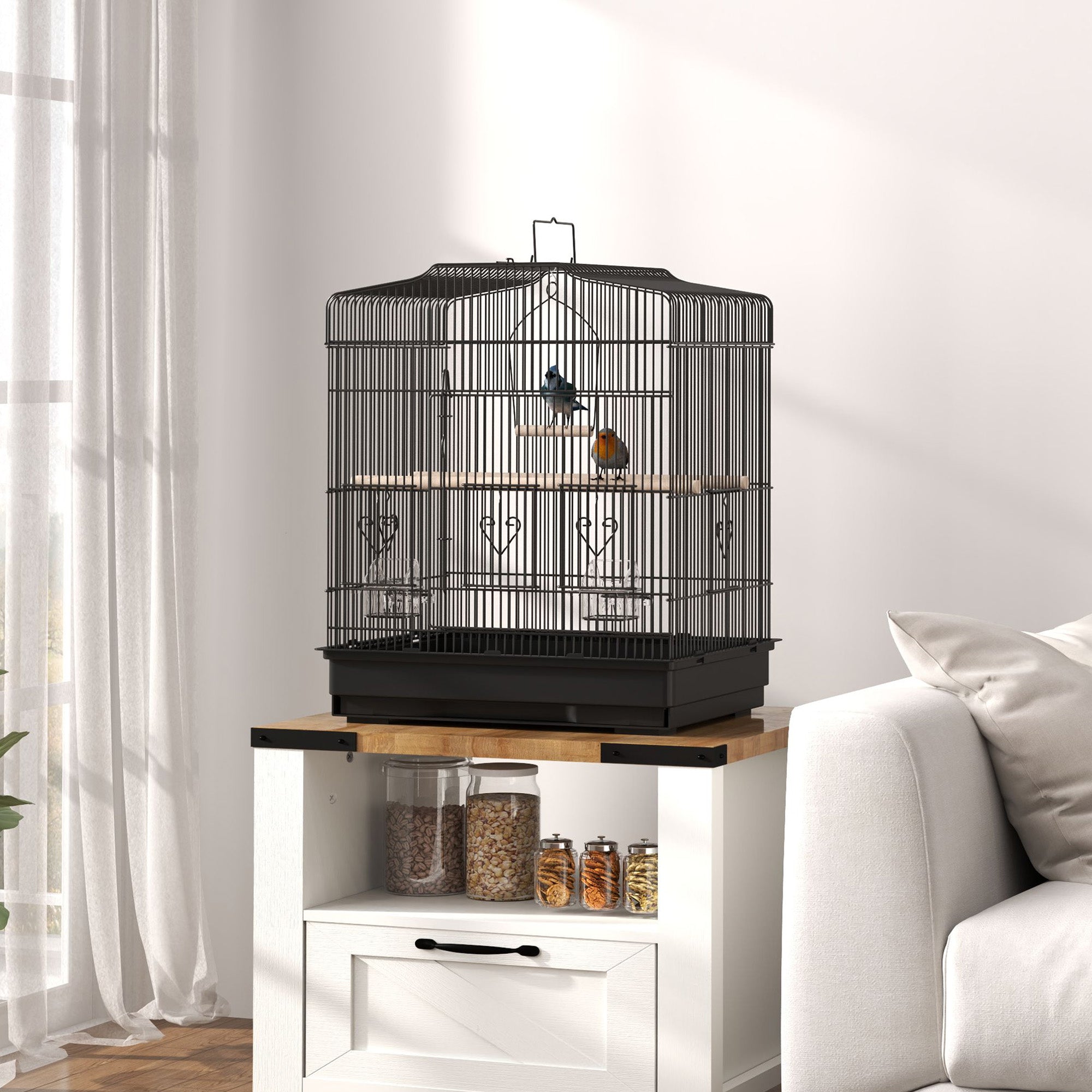 PawHut 23" Bird Cage, Finches Canaries, Parrot Cage with Doors Perches, 2 Feeder Pet Supplies, Black