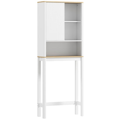 HOMCOM Over The Toilet Storage Cabinet, Bathroom Space Saver Cabinet with Adjustable Shelf, Bathroom Organizer, White