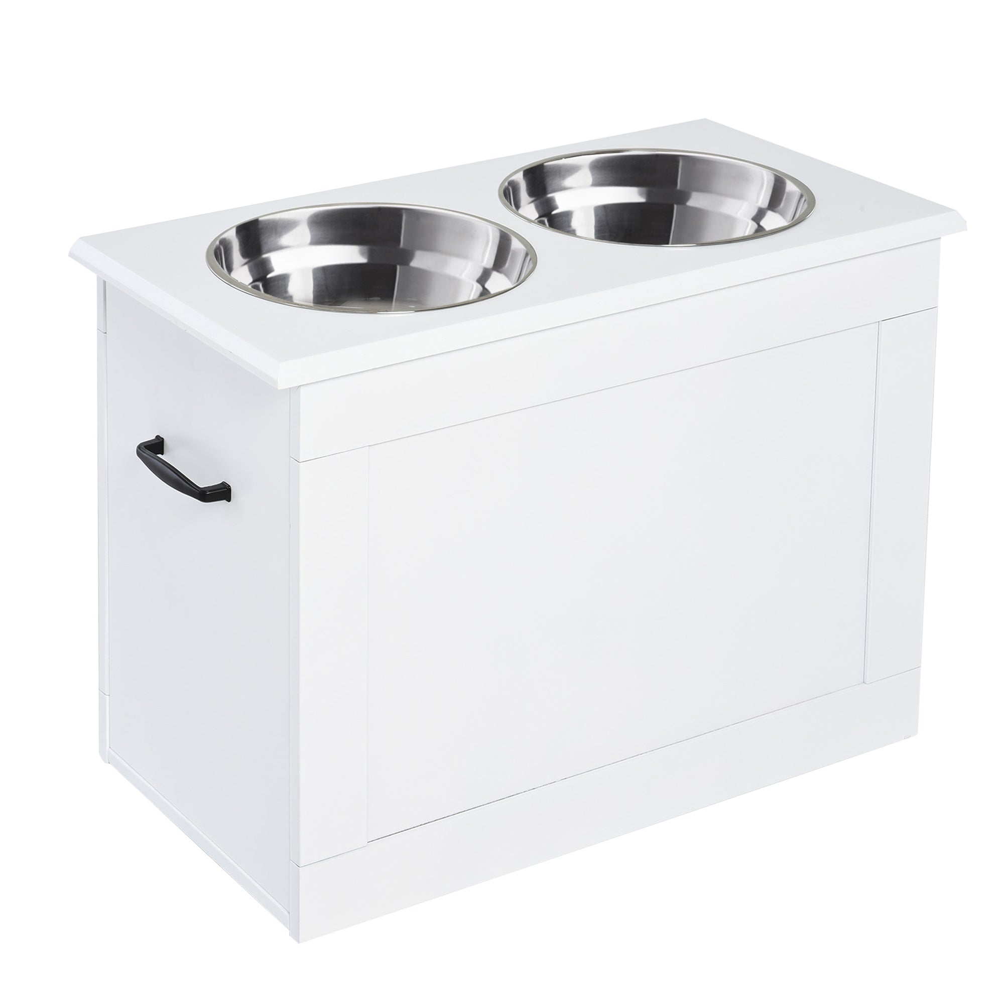 PawHut Large Elevated Pet Feeder with Storage Dog Pet Diner Function 2 Stainless Steel Dog Bowls Elevated Base for Large Dogs and Other Large Pet, White