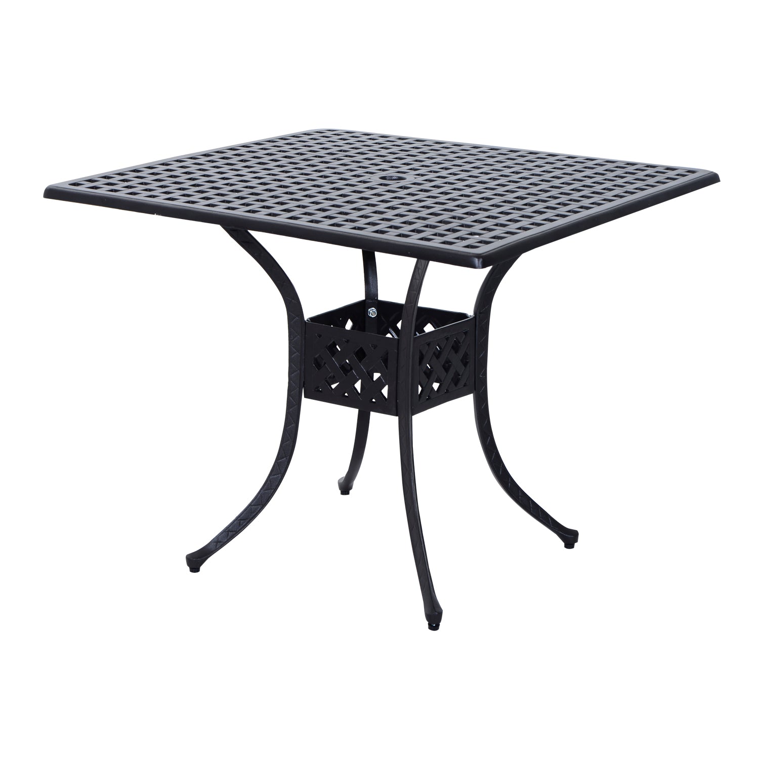 Outsunny 36" Patio Dining Table, Outdoor Bistro Table with 2" Umbrella Hole, Cast Aluminum Frame, For Garden, Balcony, Black