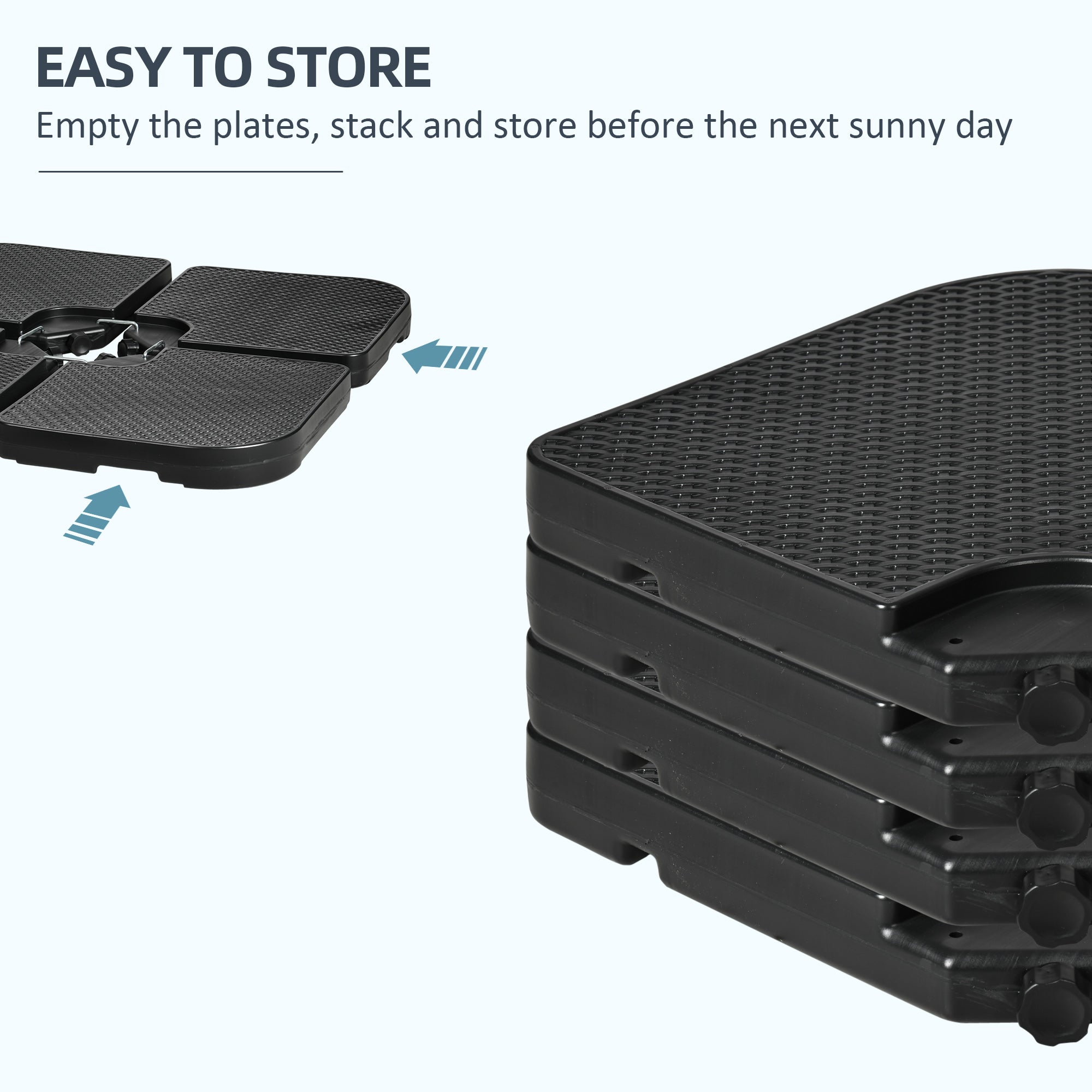 Outsunny 4PCs Cantilever Umbrella Base Weights for Offset Banana Parasol, HDPE Water or Sand Filled Patio Umbrella Weights for Cross Base Stand with Built-in Handles, Black