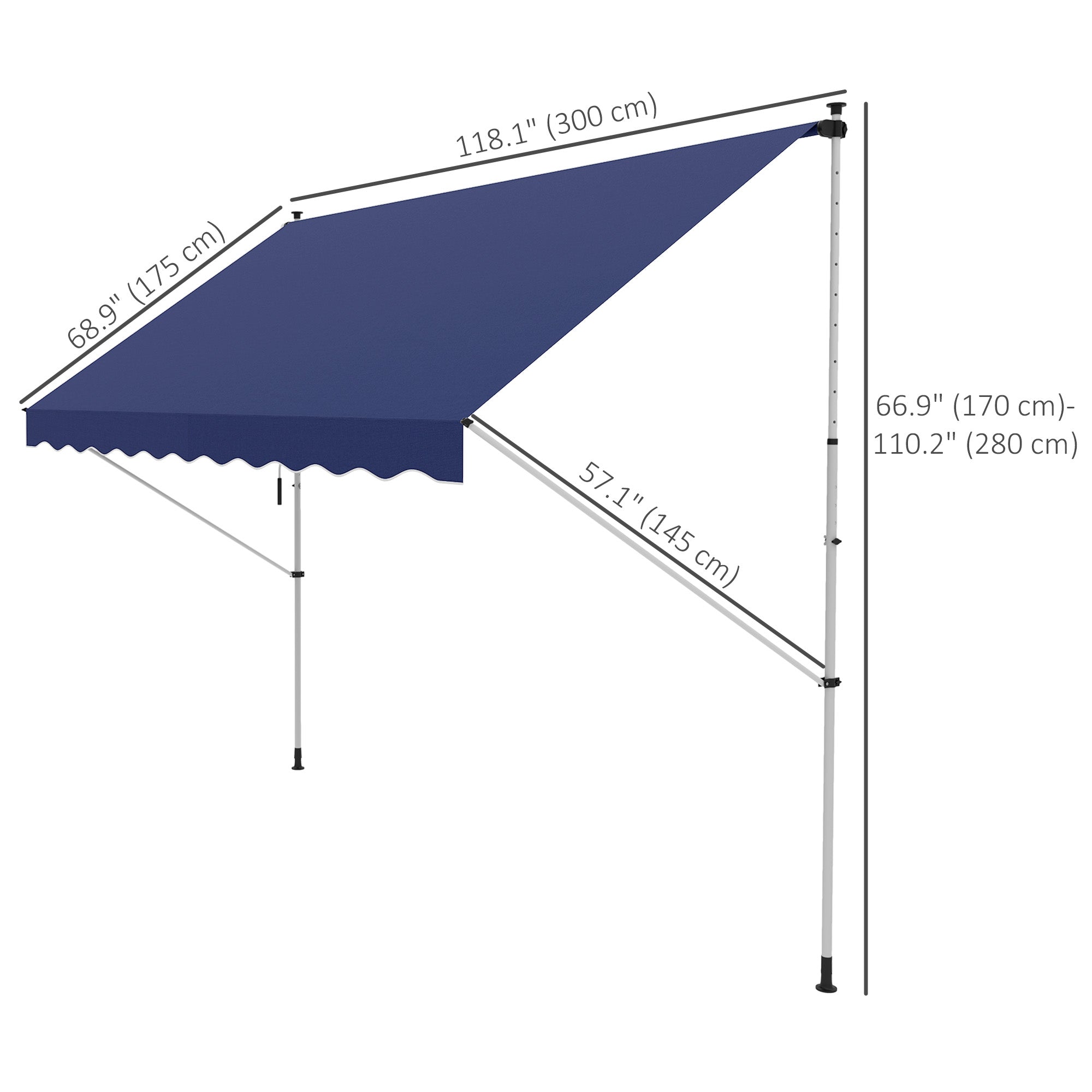 Outsunny 10x5ft Patio Sun Shade Canopy, Manual Retractable Awning with 5.6-9.2ft Support Pole for Window, Door, Porch, Navy Blue