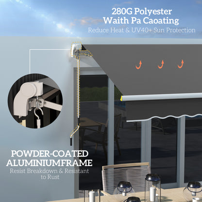 Outsunny 8' x 6.5' Manual Retractable Awning with LED Lights, Aluminum Sun Canopies for Patio Door Window, Dark Grey