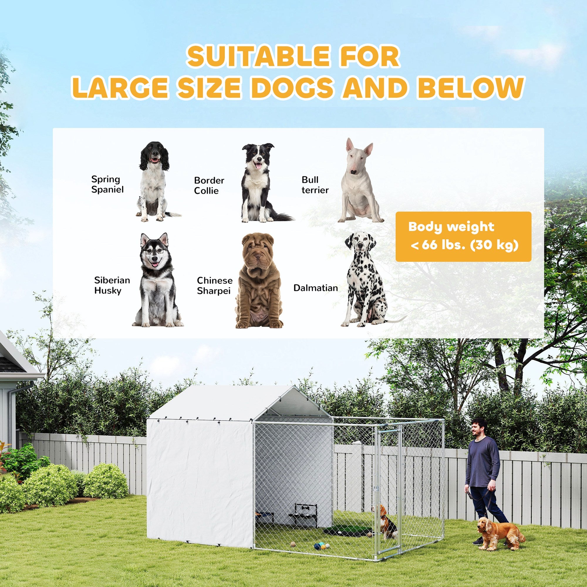 PawHut Galvanized Steel Dog Kennel Outdoor with Waterproof & UV-Resistant Cover for Large Dogs, 13.1' x 7.5' x 7.5'