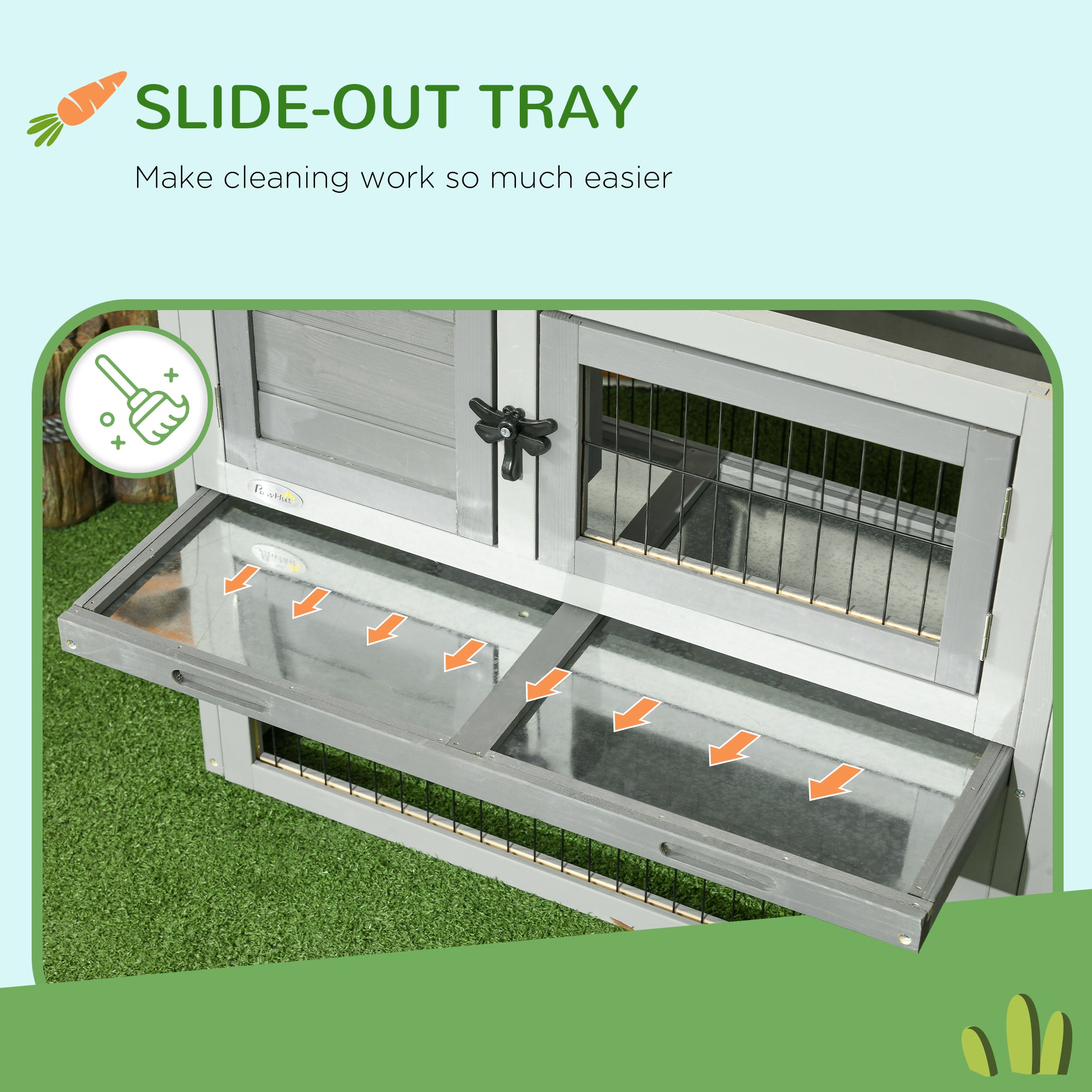 PawHut Wood Rabbit Hutch w/ Ramp, Openable Roof, Pull-out Tray, Light Grey