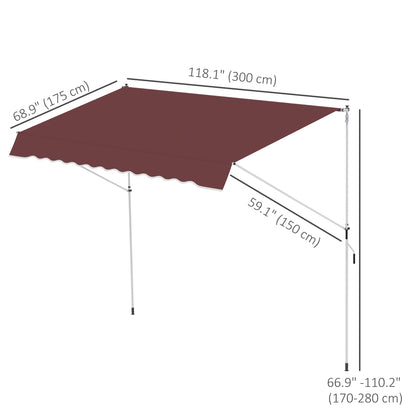 Outsunny 10x5ft Patio Sun Shade Canopy Manual Retractable Awning with 5.6-9.2ft Support Pole for Window, Door, Porch, Wine Red