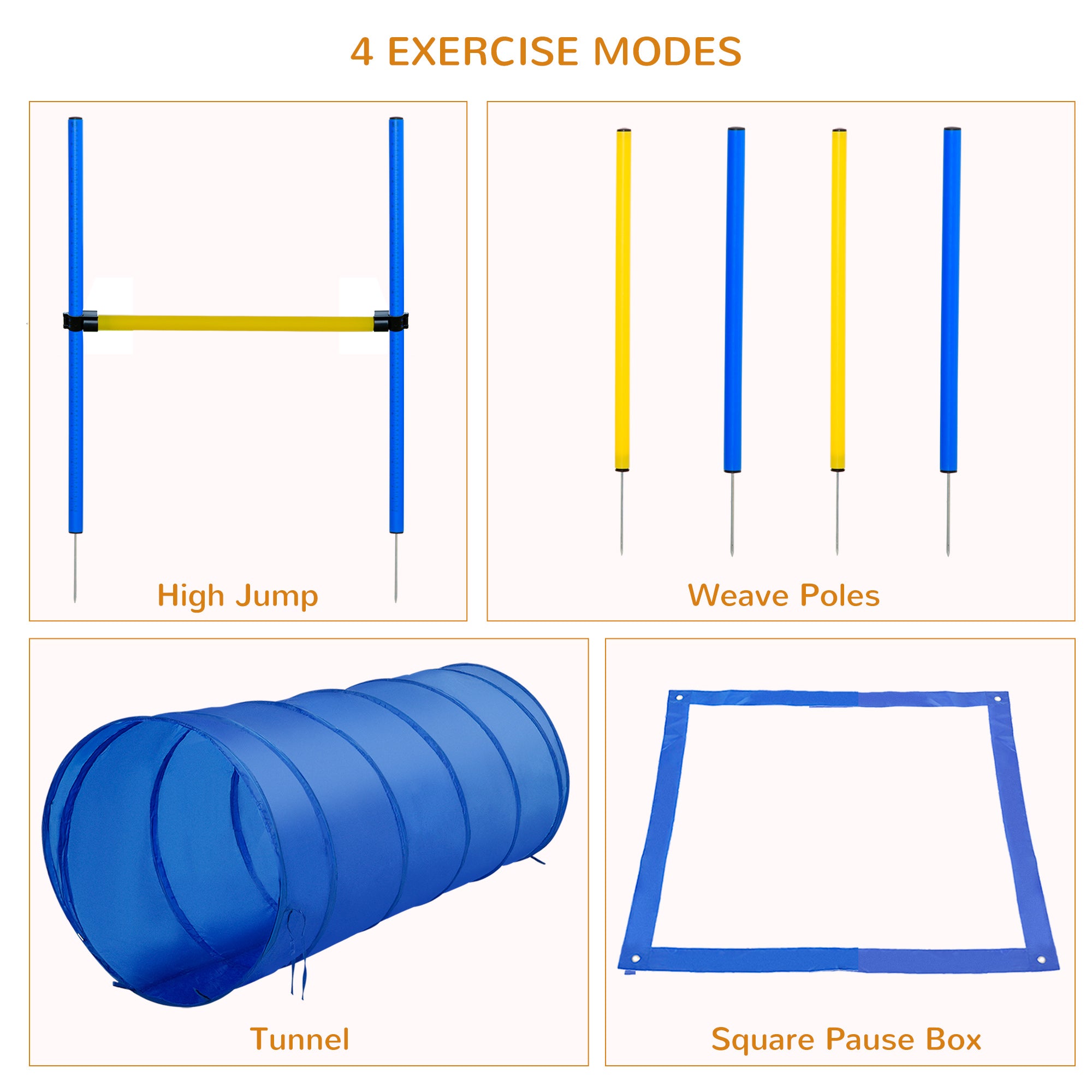 PawHut Dog Agility Starter Kit Pet Outdoor Exercise Training Set Tunnel 4 Weave Poles High Jumper