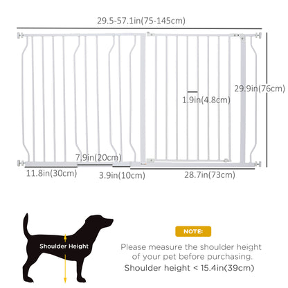 PawHut 30"- 57" Easy Install Pet Gate w/ Door & Double Locking System, Extra Wide Dog Gate for Stairs, Hallways, White