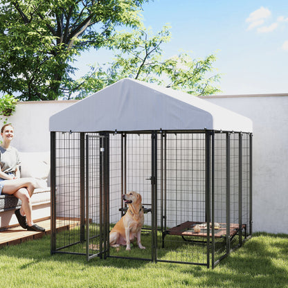 PawHut Outdoor Dog Kennel with Waterproof UV-Resistant Cover, for Large and Medium Dogs, 6' x 6' x 6', Silver