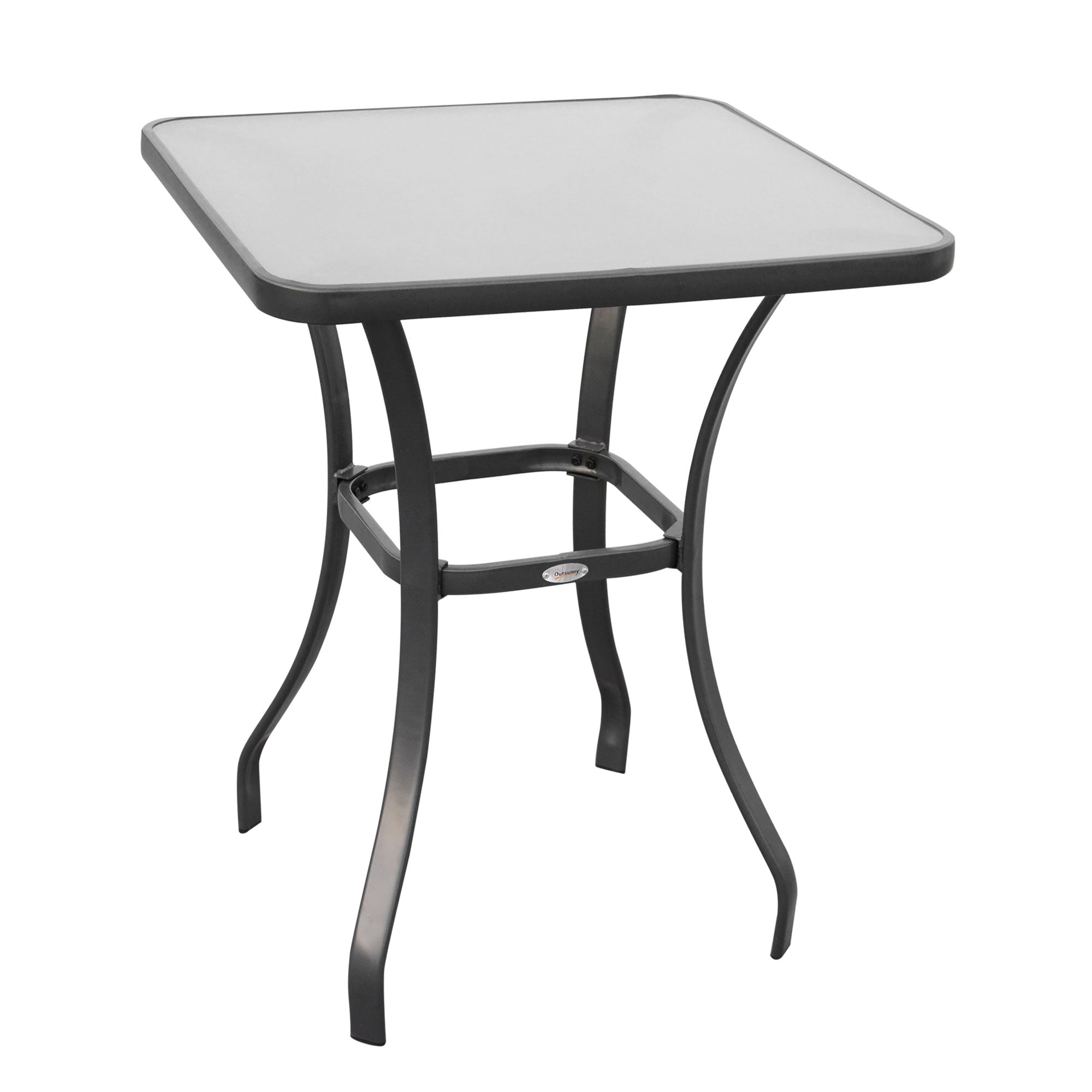 Outsunny 27" Patio Square Table with Tempered Glass Top Outdoor Dining Bar Table Steel Backyard Bistro Table Steel Frame