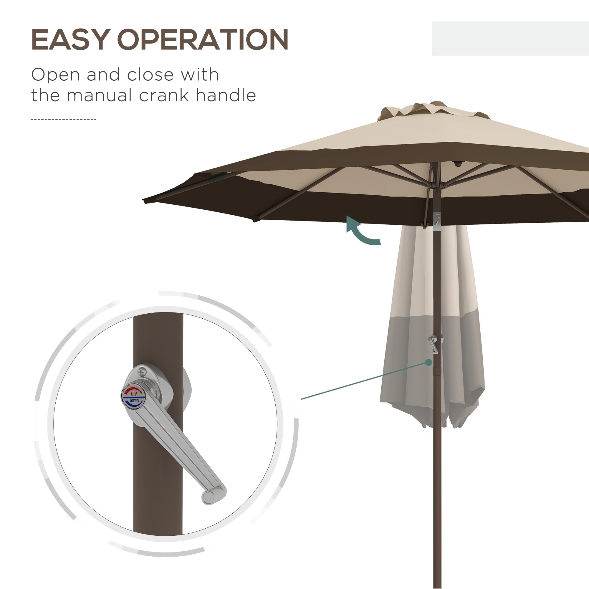 Outsunny 9 x 9 ft Outdoor Umbrella with Tilt, Patio Market Table Umbrella Parasol with Crank, Deep Brown