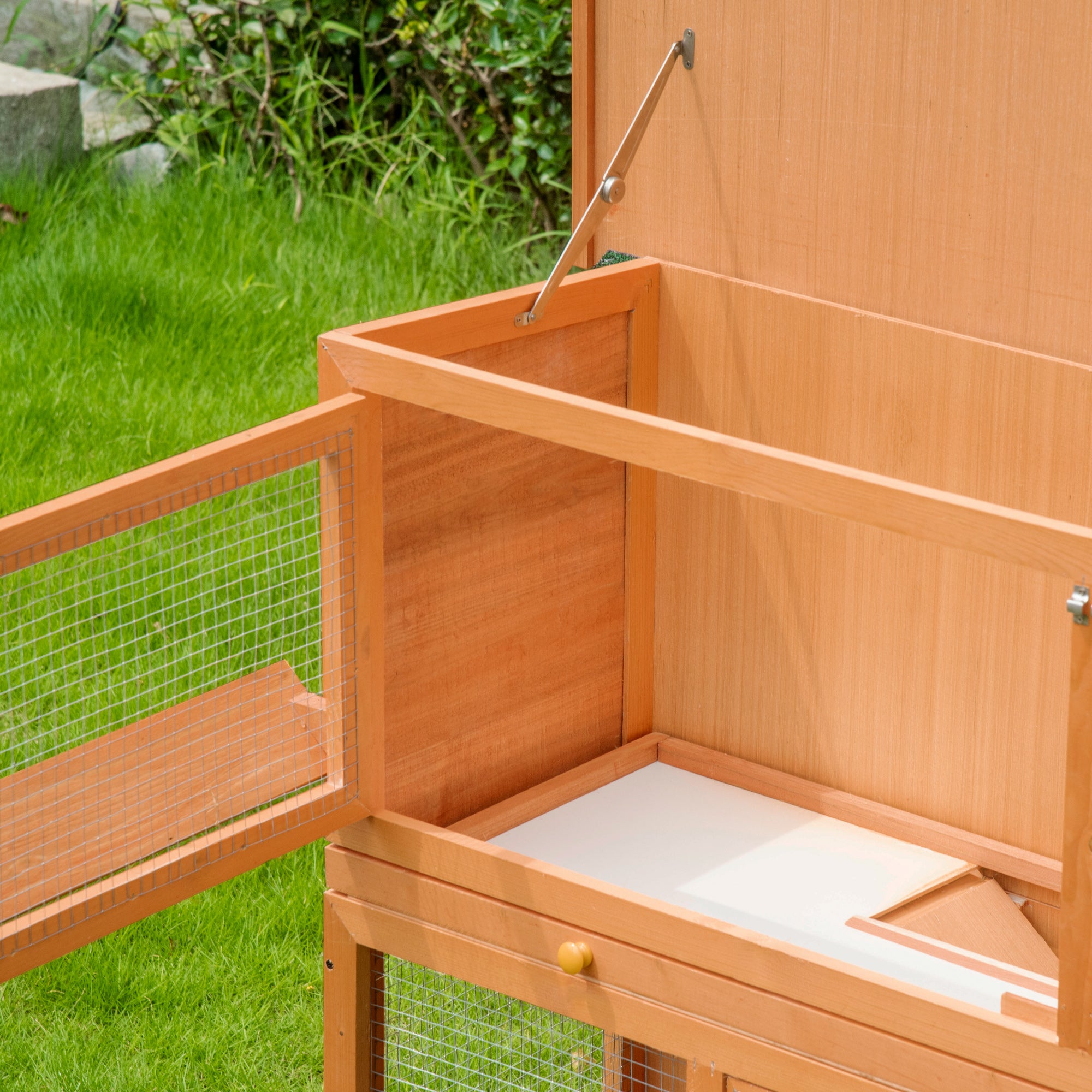 PawHut 2 Tier Elevated Wooden Rabbit Hutch Bunny House Small Animal Cage 47"L x 19"W x 39"H w/ Sliding-Out Tray