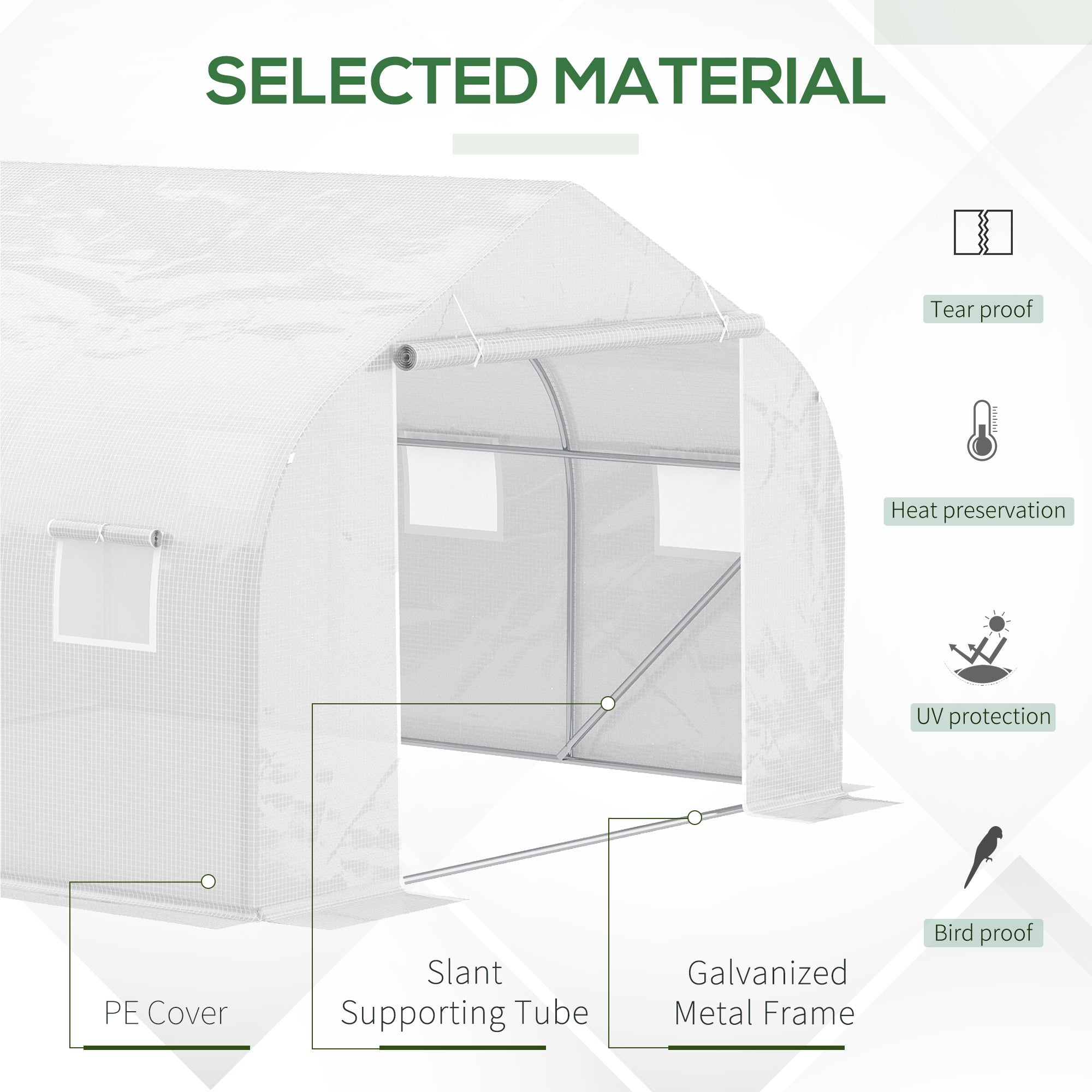 Outsunny 15'x10'x7' Greenhouse Gardening Planting Shed White