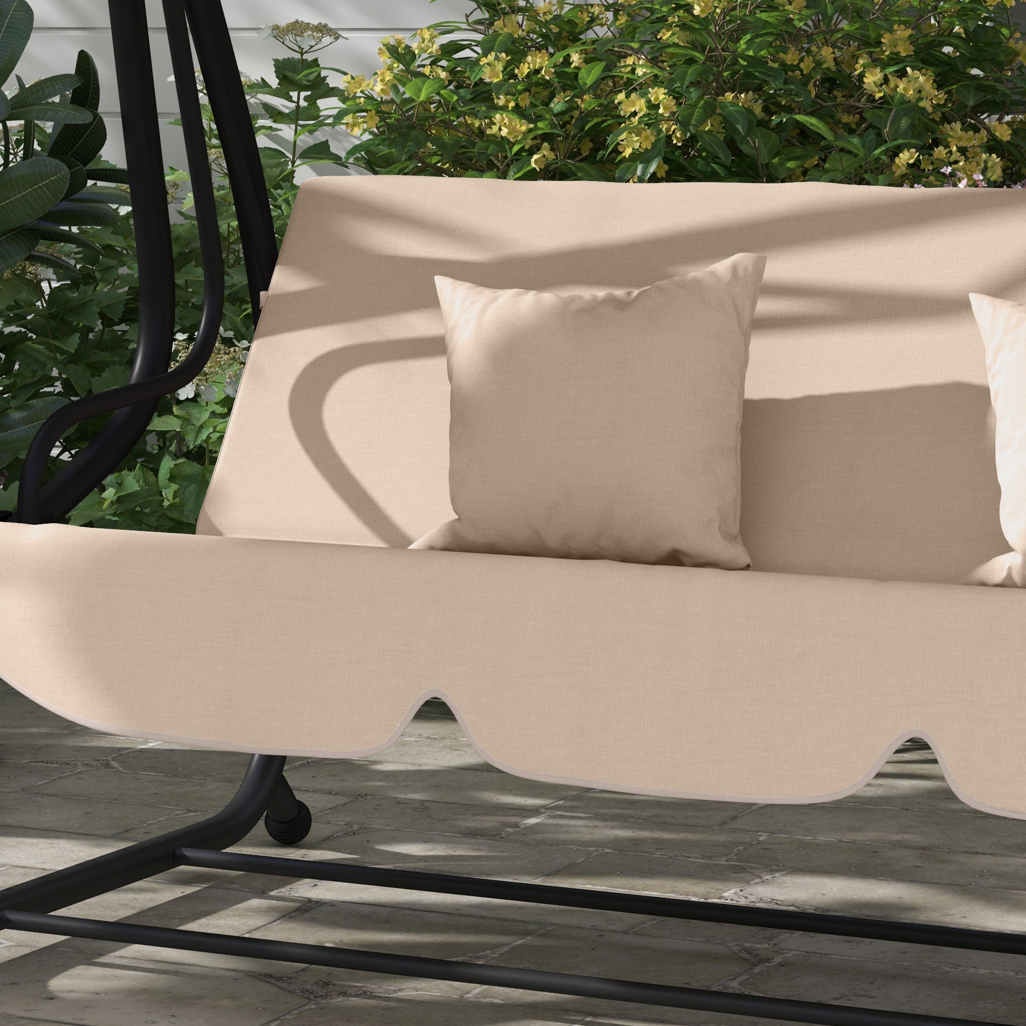 Outsunny 3-Seat Outdoor Patio Swing Chair, Converting Flat Bed, Canopy Swing with Adjustable Shade, Removable Cushions, Cup Holder, Light Brown