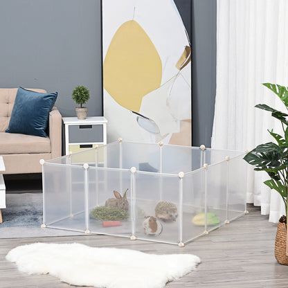 PawHut Small Animal Cage Plastic Chinchilla Cage 12 Panels for Bunny Chinchilla Guinea Pig, 18" x 14", White