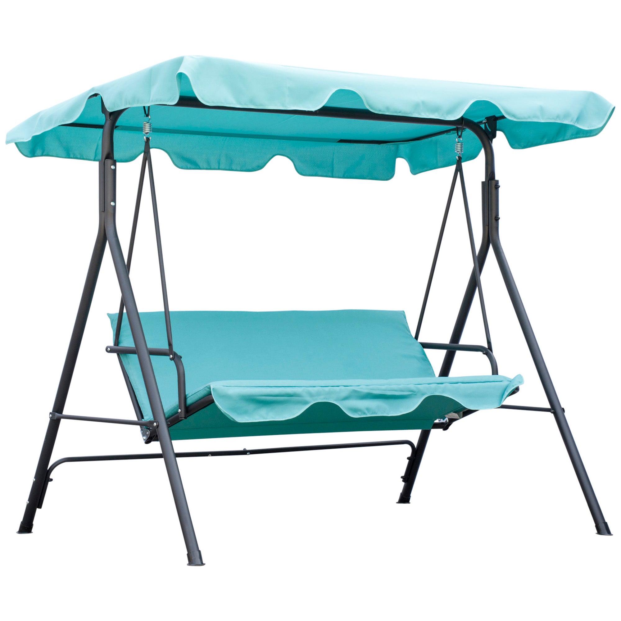 Outsunny 3-Seater Outdoor Porch Swing with Adjustable Canopy, Patio Swing Chair for Garden, Poolside, Backyard, Teal