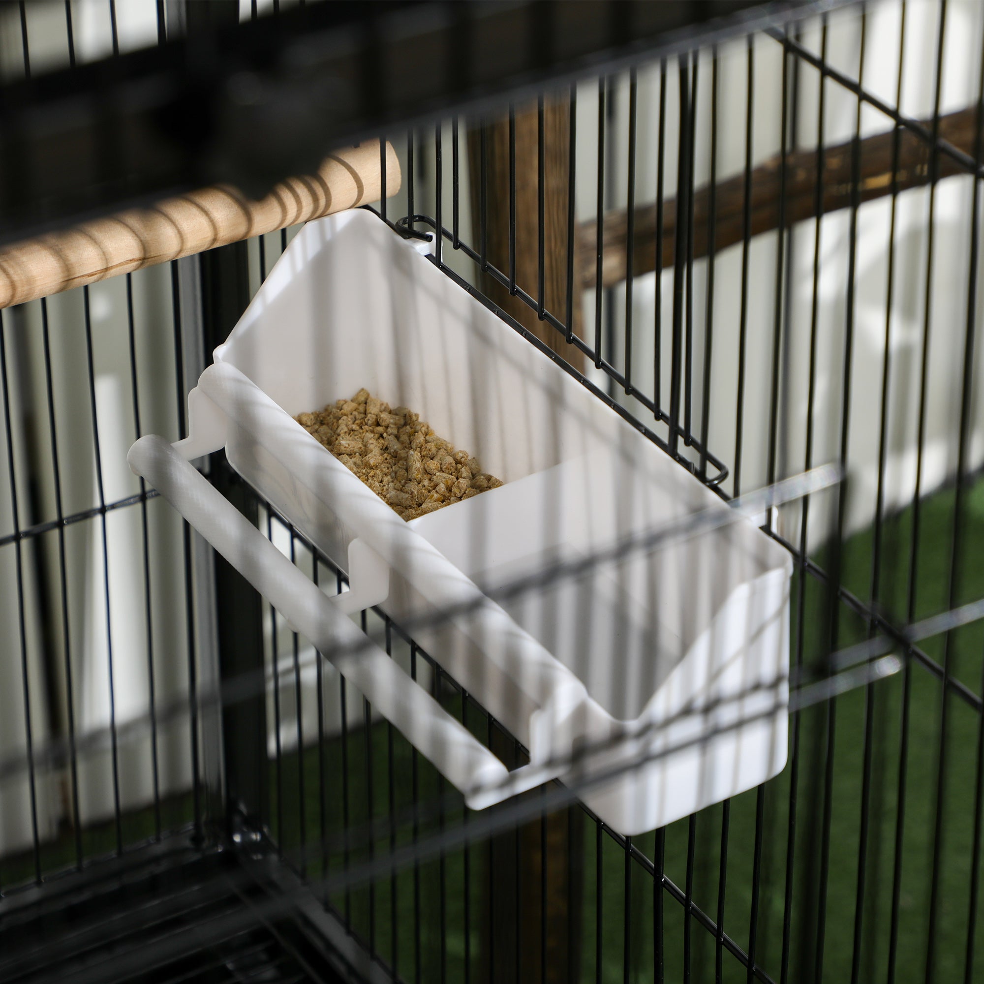 PawHut 55.1" 2 In 1 Bird Cage Aviary Parakeet House for finches, budgies with Wheels, Slide-out Trays, Wood Perch, Food Containers, Black