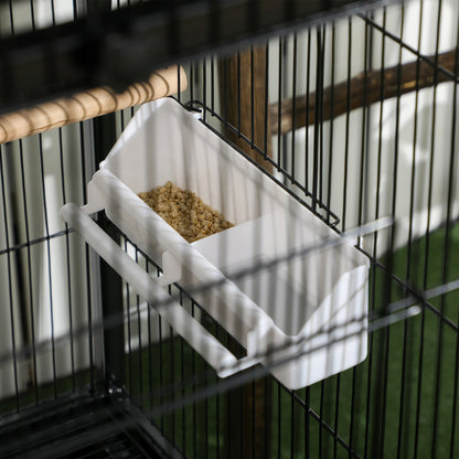 PawHut 55.1" 2 In 1 Bird Cage Aviary Parakeet House for finches, budgies with Wheels, Slide-out Trays, Wood Perch, Food Containers, Black