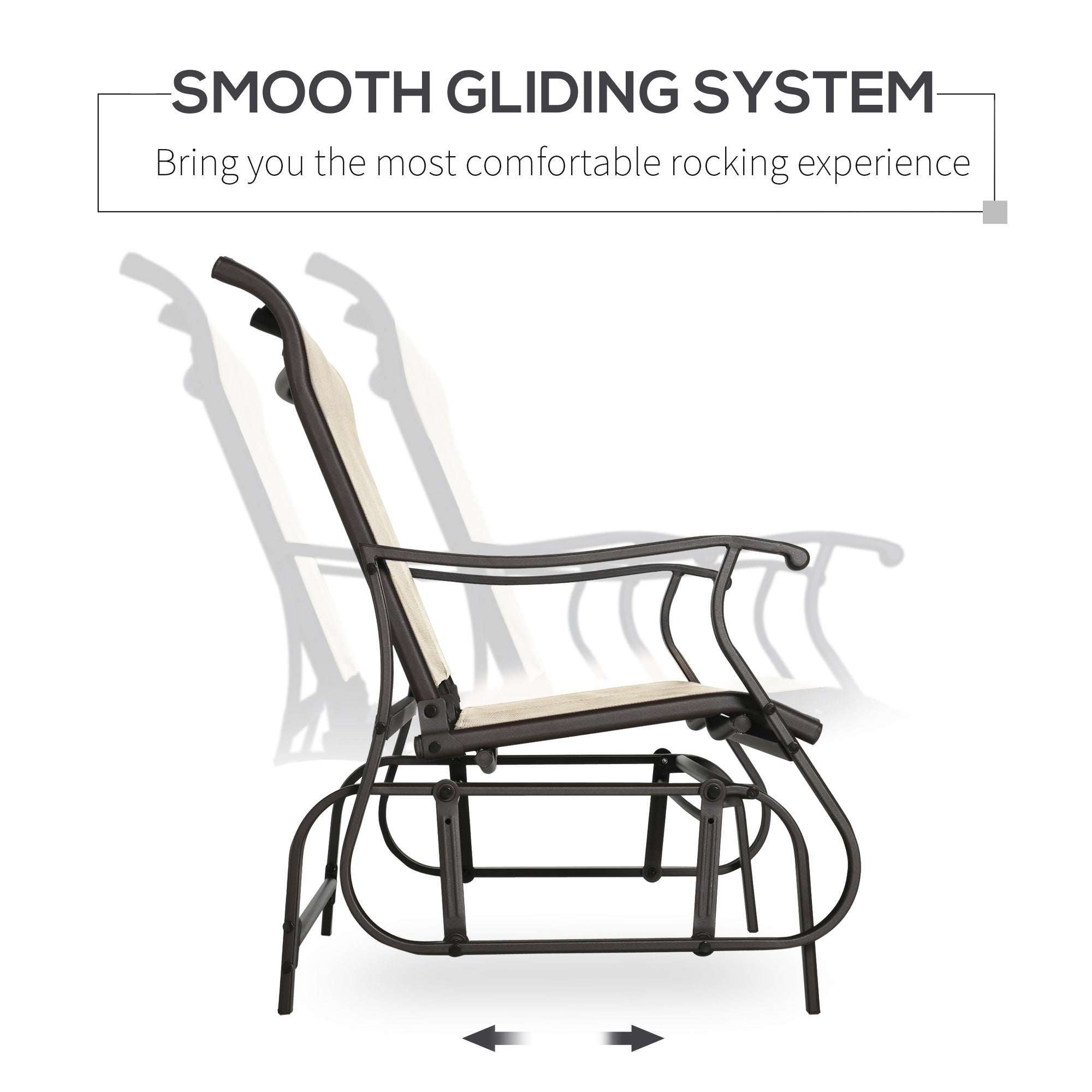 Outsunny 2-Person Outdoor Glider Chair, Patio Glider Rocking Chair with Mesh Seat and Backrest, Steel Frame for Outdoor, Backyard, Khaki