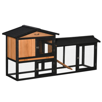 PawHut 69" Wooden Rabbit Hutch Pet Playpen Bunny House Enclosure with Run Box, Slide-out Tray, Ramp, for Rabbits and Small Animals, Black