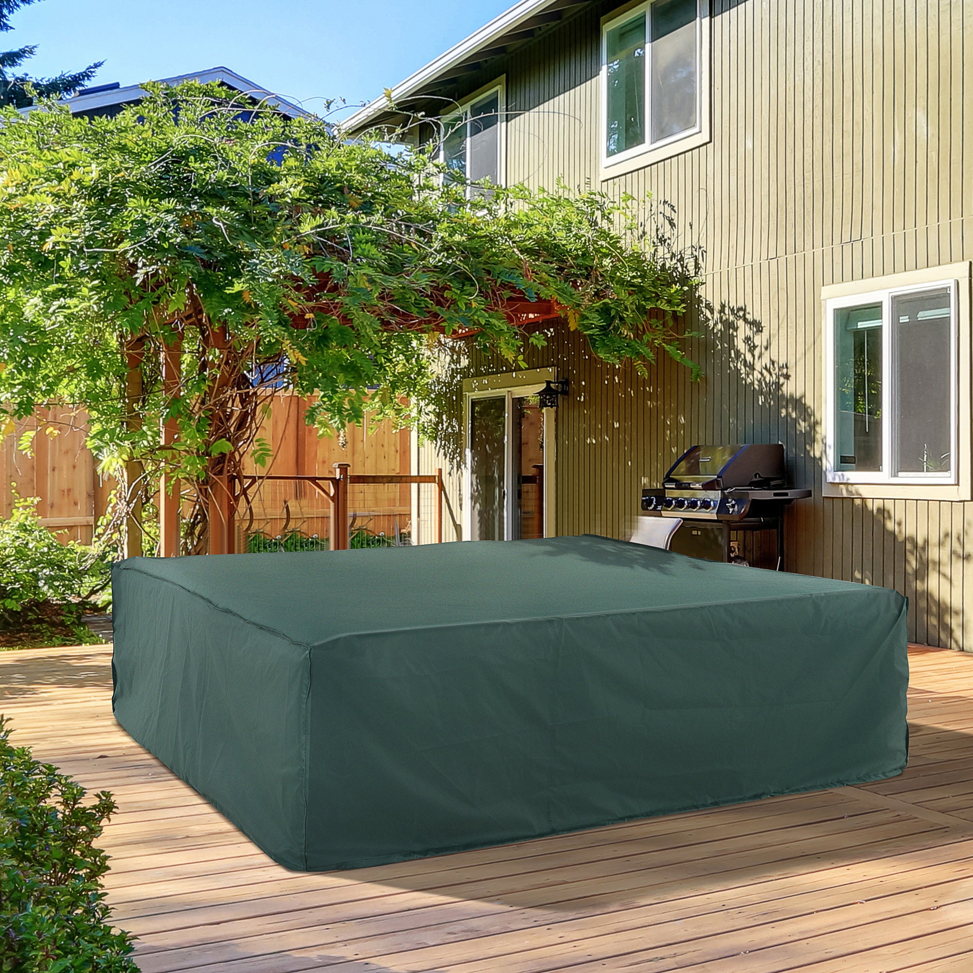 Outsunny Large Patio Garden Furniture Set Cover 600D Oxford Square Waterproof, 90.6" L x 90.6" W x 27.6" H, Green