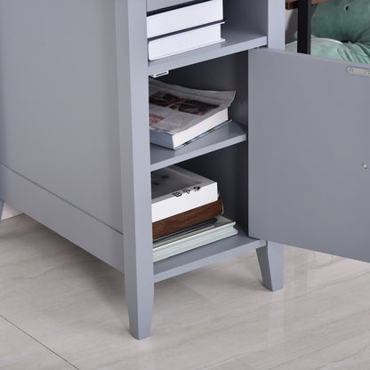 HOMCOM Wooden3-Tier Modern Nightstand with Pullout Shelf, Adjustable Open Shelf, and Door Cabinet, Grey