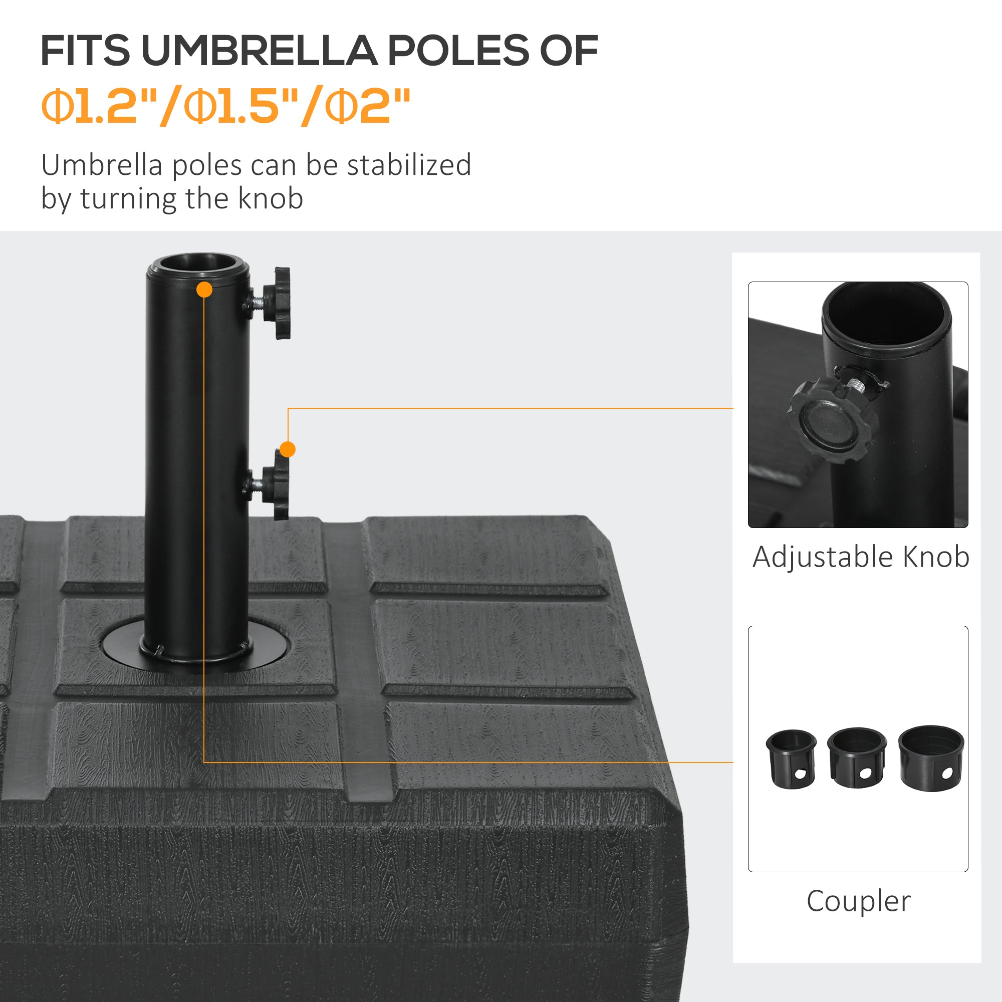 Outsunny Umbrella Stand for 1.2", 1.5" or 1.9" Umbrella Poles, Fillable Umbrella Base, Black