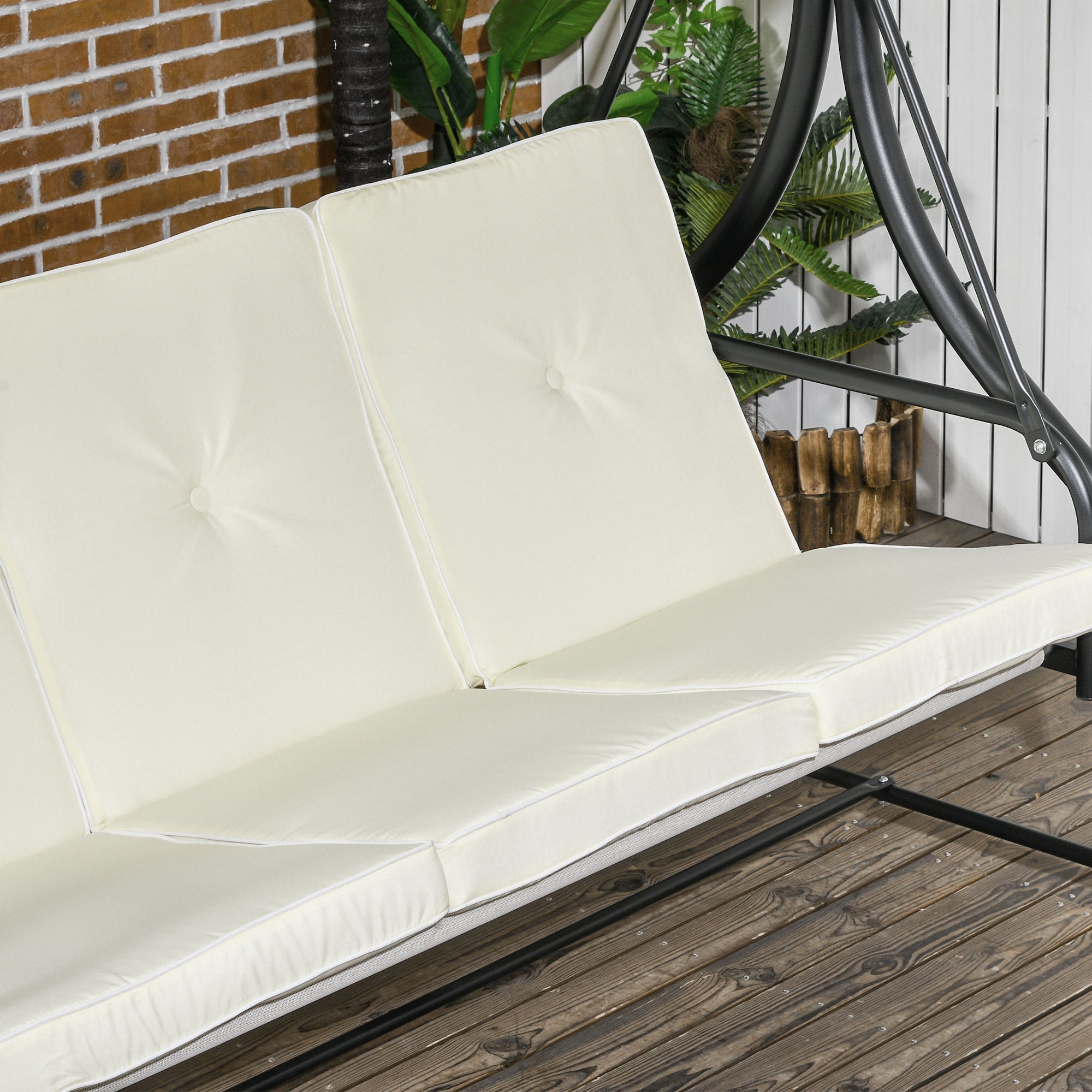Outsunny Convertible Patio Swing Bed with Canopy and Cushions, 3 Seater Porch Swing for Outdoor, Backyard, Garden, Cream White