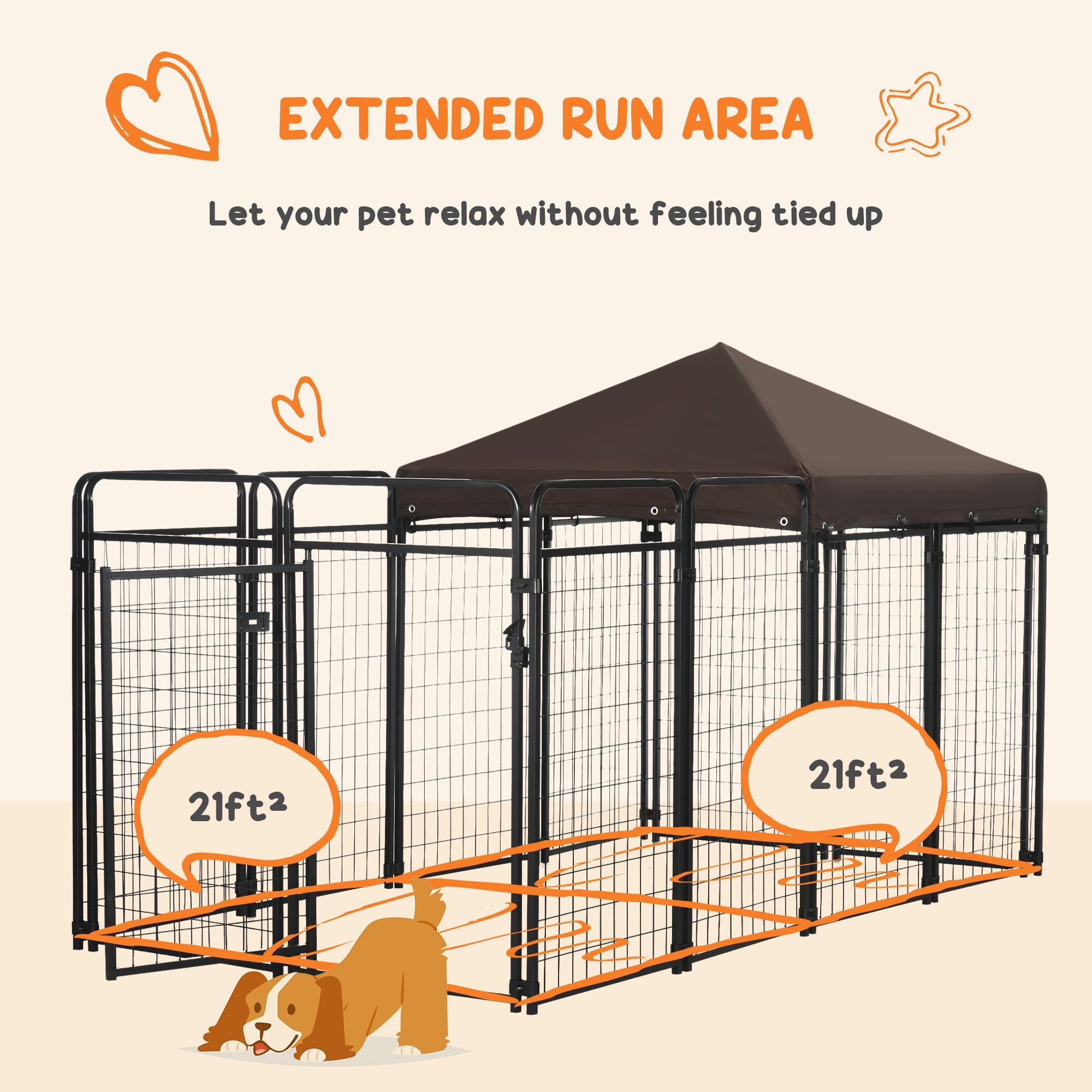 PawHut Dog Kennel Outdoor with Waterproof Canopy, Dog Run with Galvanized Chain Link for Large and Medium Dogs, Black