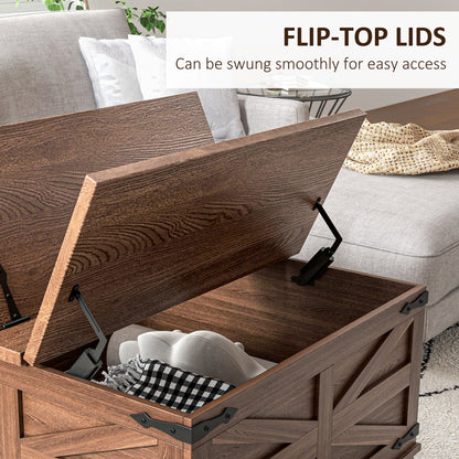 HOMCOM Farmhouse Coffee Table, Square Center Table with Flip-top Lids, Hidden Storage Compartment, Brown