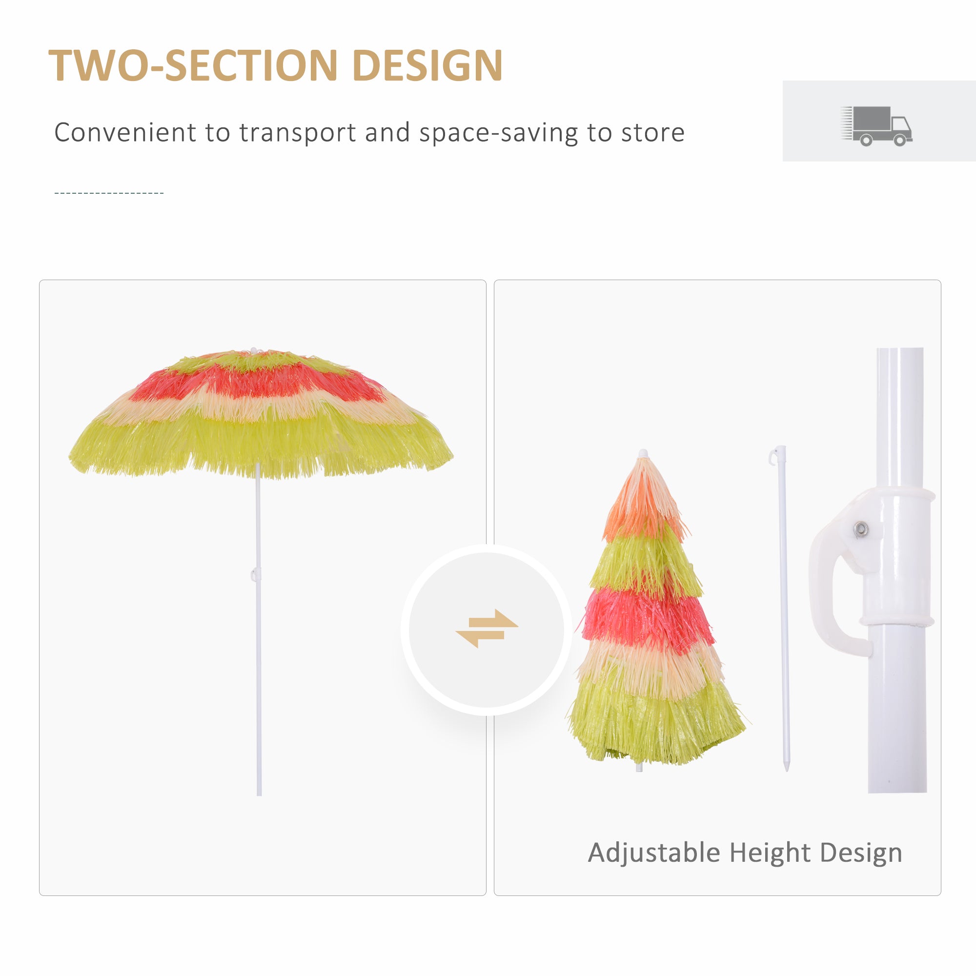 Outsunny 6FT Beach Umbrella Tilt Sunshade Height Adjustable Outdoor Market Patio Yard Crank Deck Sun Shade, Multi-color