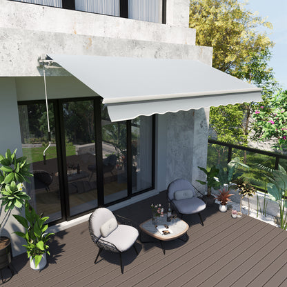 Outsunny 12' x 8' Retractable Awning Patio Awnings Sun Shade Shelter with Manual Crank Handle, UV & Water-Resistant Fabric and Aluminum Frame for Deck Balcony Yard, Grey
