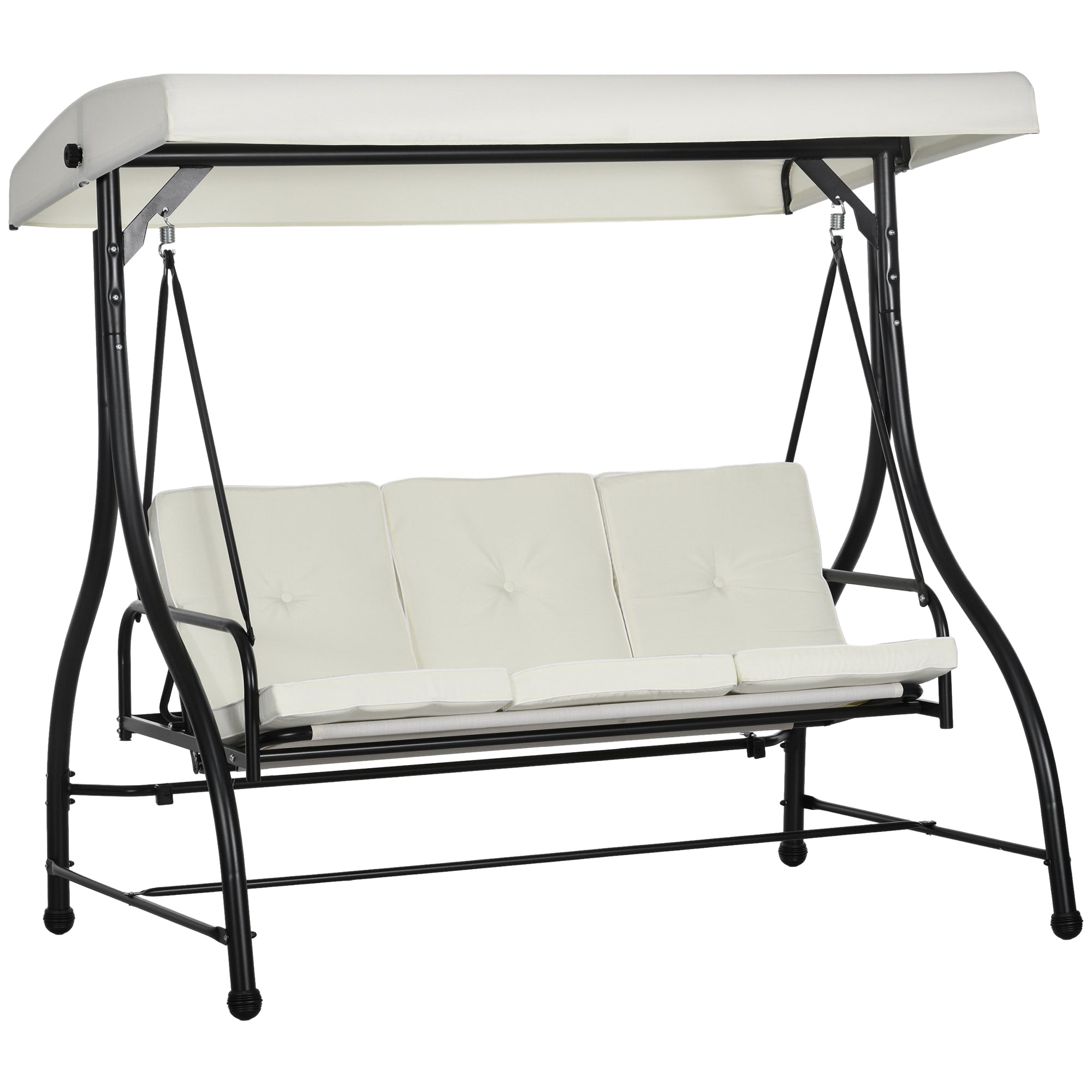 Outsunny Convertible Patio Swing Bed with Canopy and Cushions, 3 Seater Porch Swing for Outdoor, Backyard, Garden, Cream White