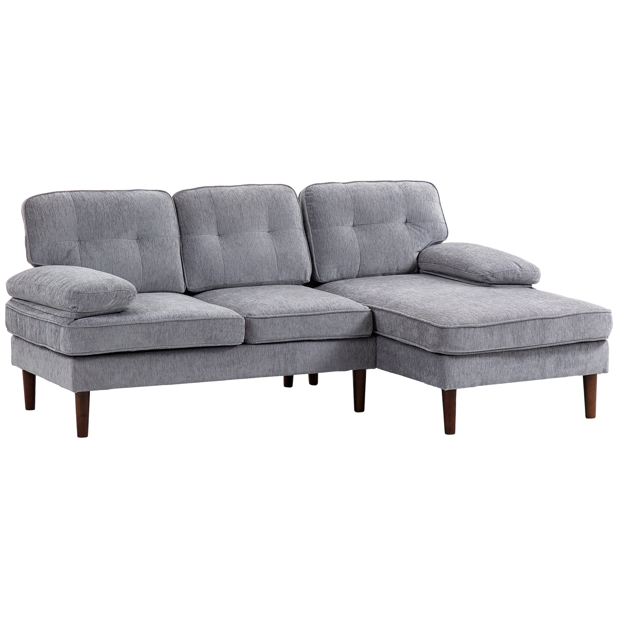 HOMCOM Modern Corner Couch with Right Chaise Lounge, Tufted 3-Seater Sofa with Wooden Legs for Living Room, Bedroom, Grey