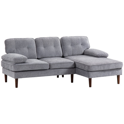 HOMCOM Modern Corner Couch with Right Chaise Lounge, Tufted 3-Seater Sofa with Wooden Legs for Living Room, Bedroom, Grey