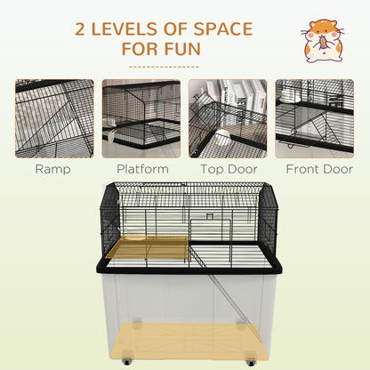 PawHut Hamster House Gerbil Habitat for Dwarf Hamster, Syrian Hamster with Wheels, Detachable Bottom - Black