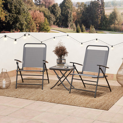 Outsunny Folding Bistro Set, Small Patio Set with Back Adjustable Chairs and Glass Top Table for Garden, Balcony, Porch, Grey