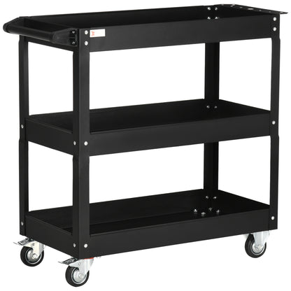 DURHAND 3 Tier Rolling Tool Cart with Wheels, 330 LBS Capacity Heavy Duty Utility Cart, Steel Mobile Service Cart for Garage, Mechanics and Warehouse, Black