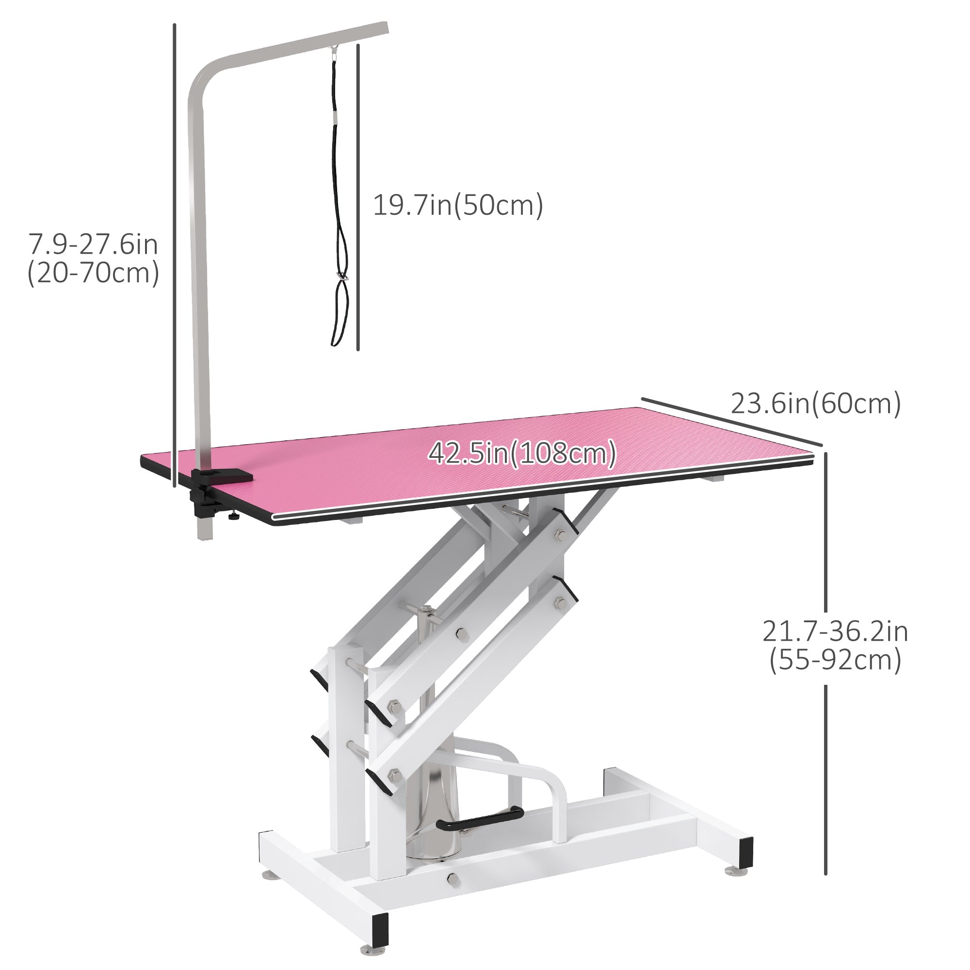 PawHut Pet Grooming Table, Height Adjustable Dog Grooming Table with Arm, Noose and Non-Slip Grooming Table, Pink